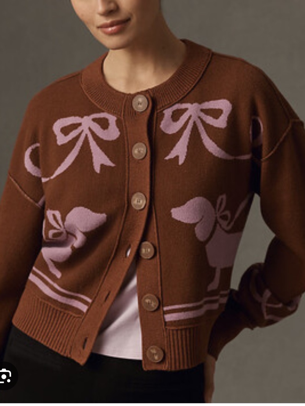 Anthropologie The Sutton Cardigan Graphic Bows Dogs Sweater by Maeve XS
